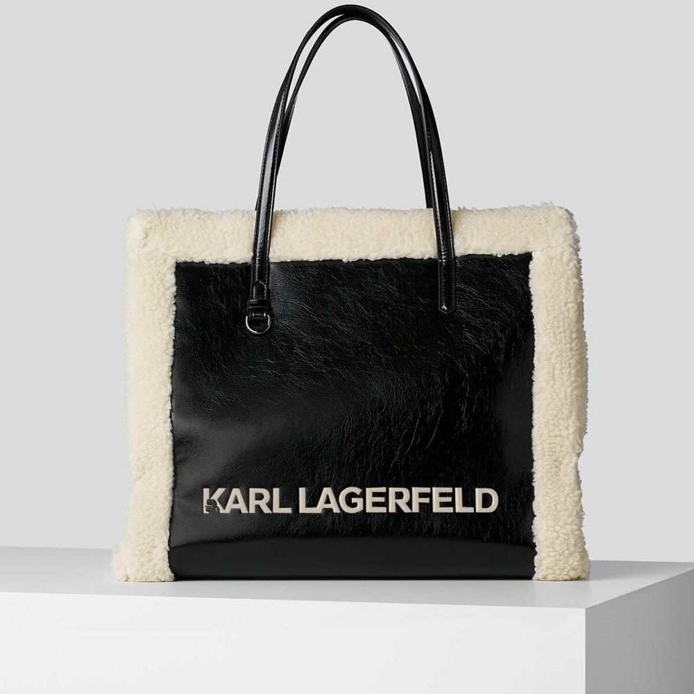 Black Women\'s Karl Lagerfeld K/Skuare Faux-shearling Tote Bags | AE084IZNW