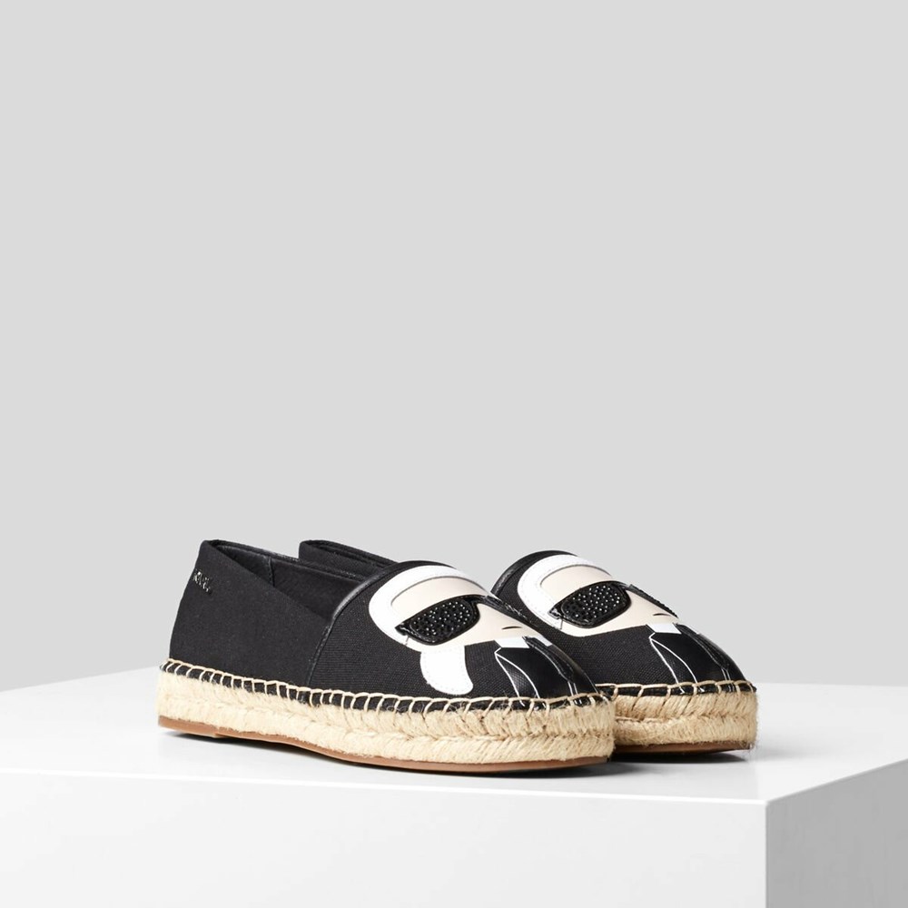 Black Women\'s Karl Lagerfeld Kamini Karl Ikonic Slip-on Espadrilles Sandals & Flats | AE276ASIB