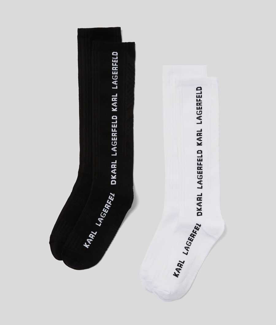 Black Women's Karl Lagerfeld Karl Classic Long Socks - 2 Pack Underwear | AE942PMAS