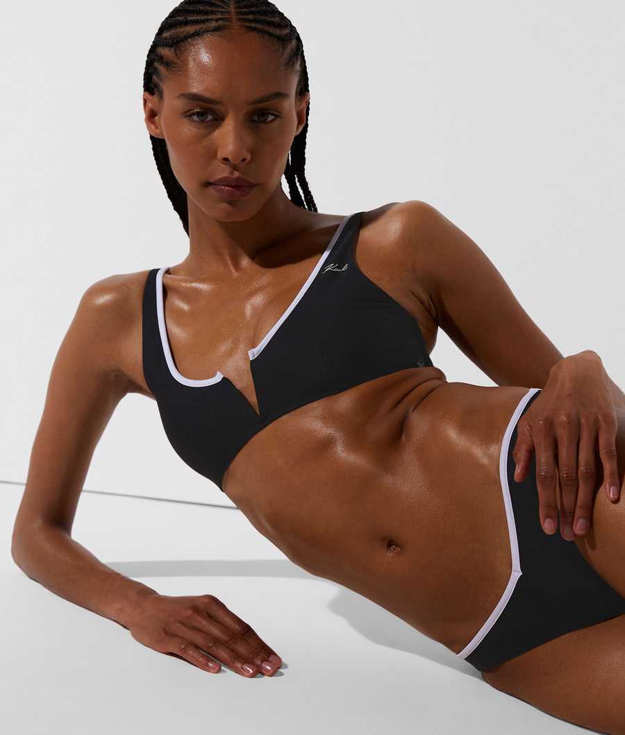 Black Women's Karl Lagerfeld Karl Dna Bandeau With Contrast Beachwear | AE956TXFM