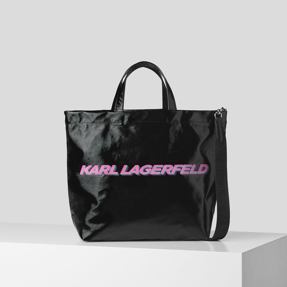 Black Women\'s Karl Lagerfeld Karl Future Logo Coated Tote Bags | AE168TRBE