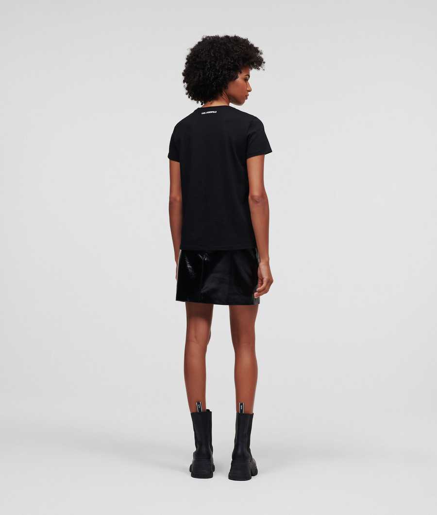 Black Women's Karl Lagerfeld Karl Kameo Checked T-Shirts | AE510RVBT