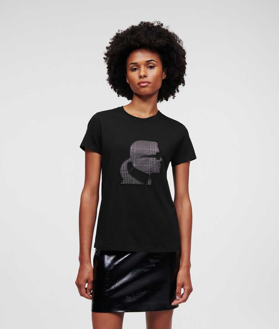 Black Women's Karl Lagerfeld Karl Kameo Checked T-Shirts | AE510RVBT