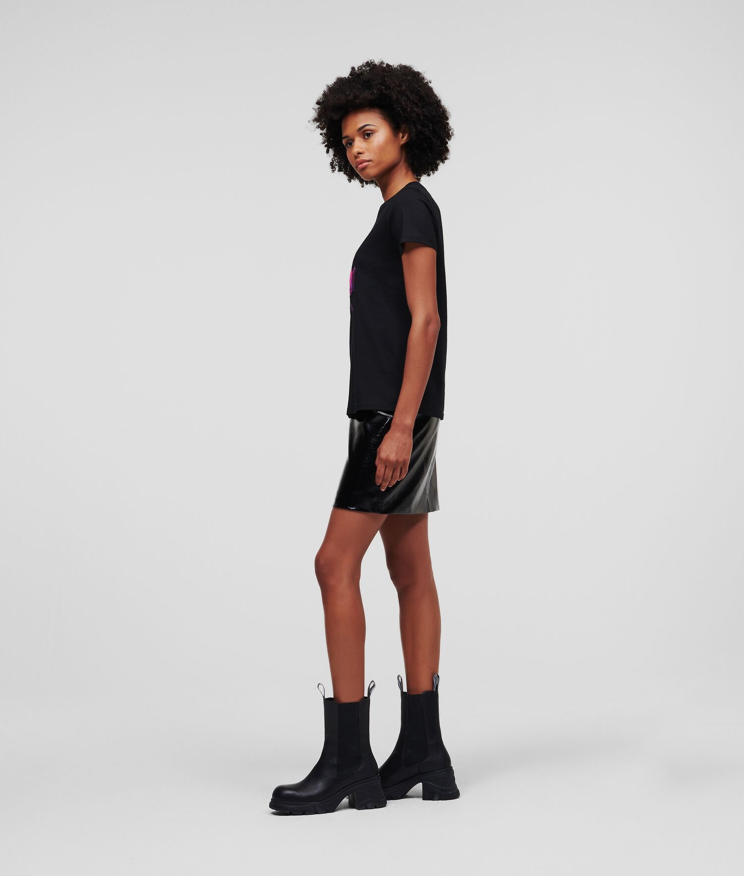 Black Women's Karl Lagerfeld Karl Kameo Checked T-Shirts | AE510RVBT