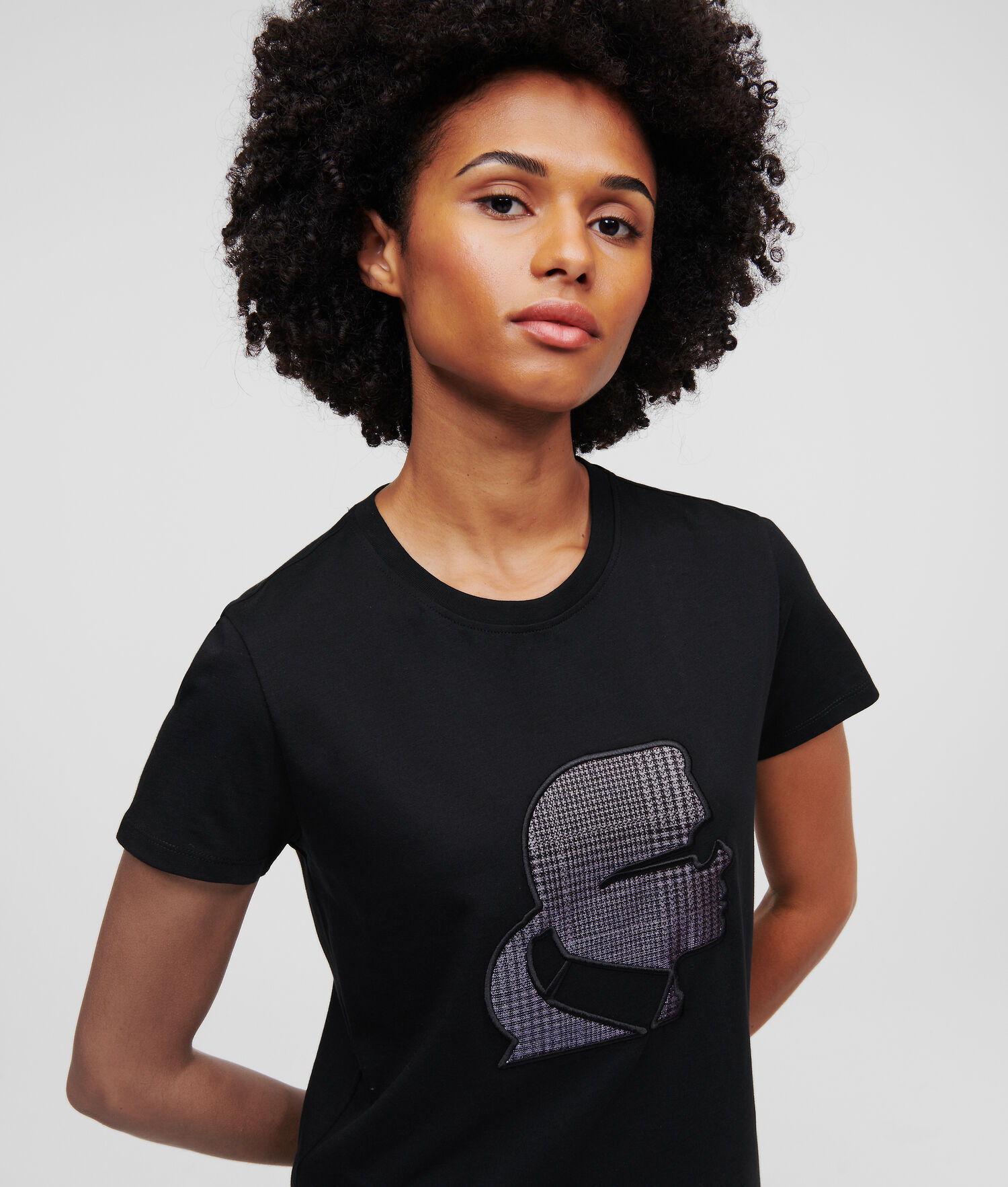 Black Women\'s Karl Lagerfeld Karl Kameo Checked T-Shirts | AE510RVBT