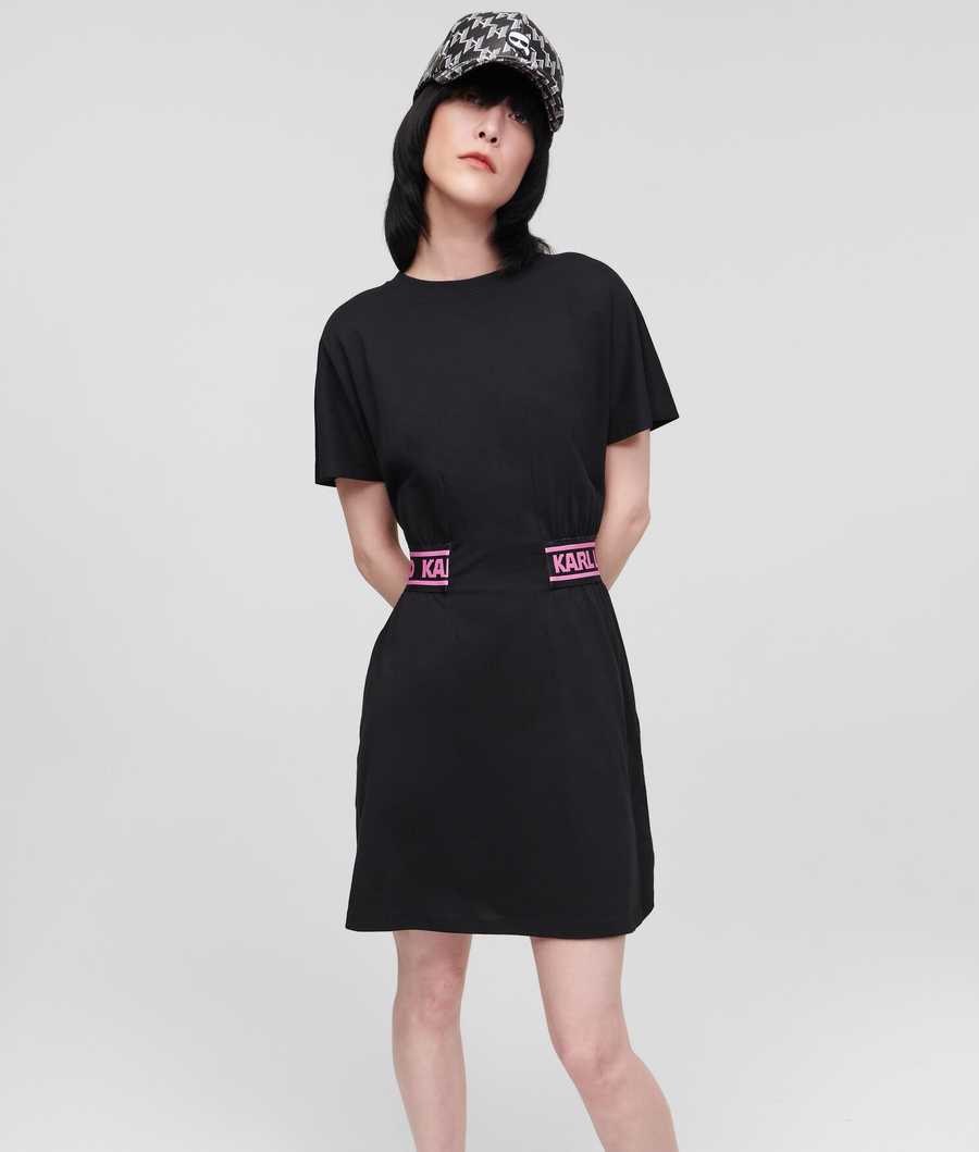 Black Women's Karl Lagerfeld Karl Logo Jersey Dresses | AE271YQEX