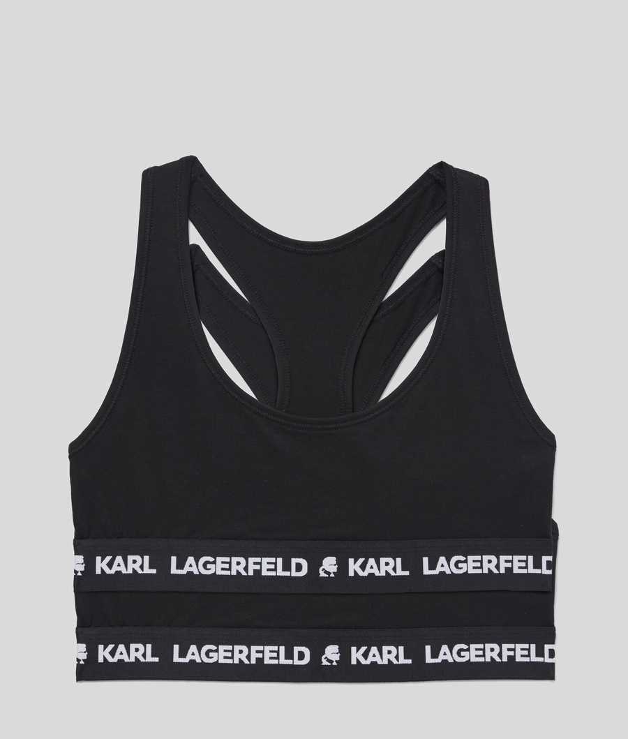 Black Women's Karl Lagerfeld Karl Logo Sports Bra - 2 Pack Underwear | AE483DPVX