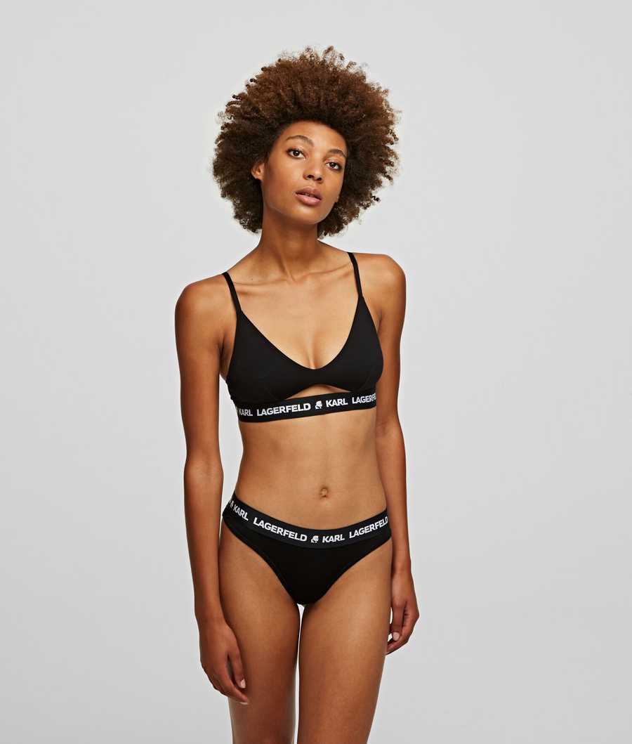 Black Women's Karl Lagerfeld Karl Logo Thong Underwear | AE937GDYJ