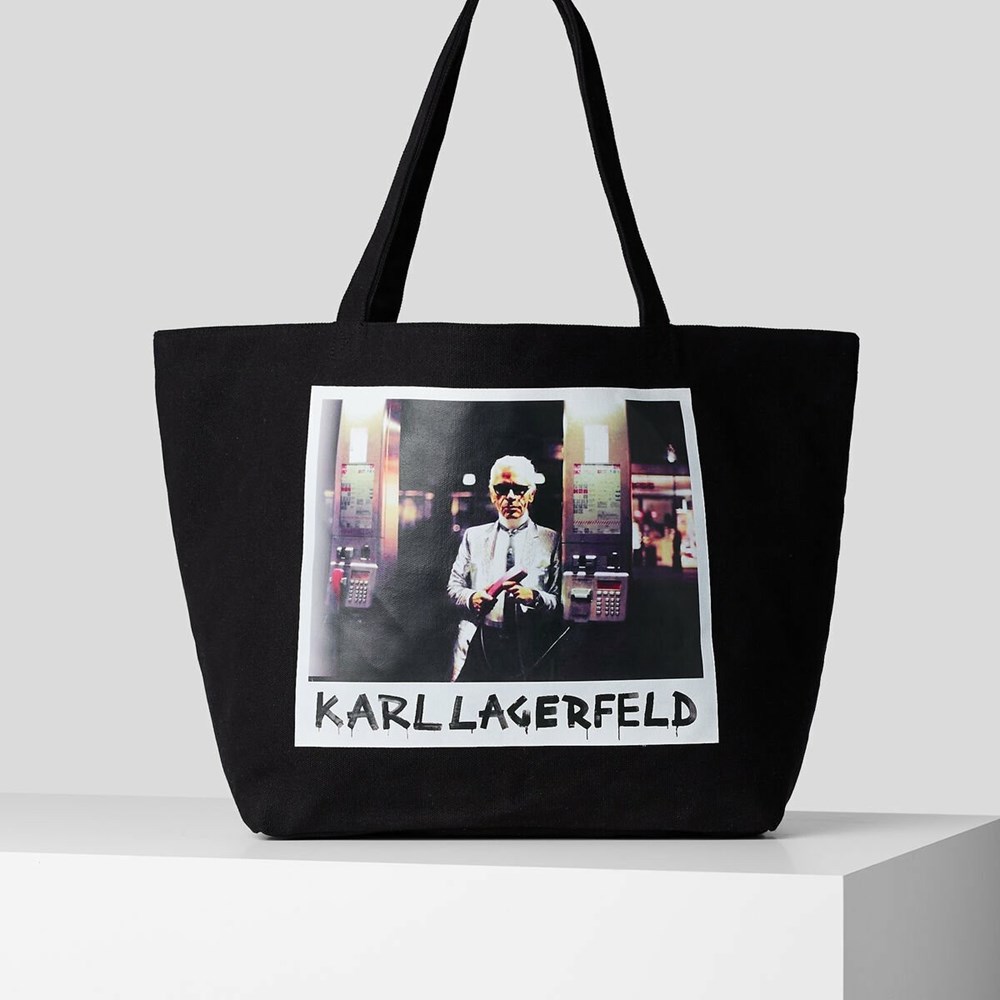 Black Women\'s Karl Lagerfeld Karl Series Canvas Shopper Tote Bags | AE576GPEQ