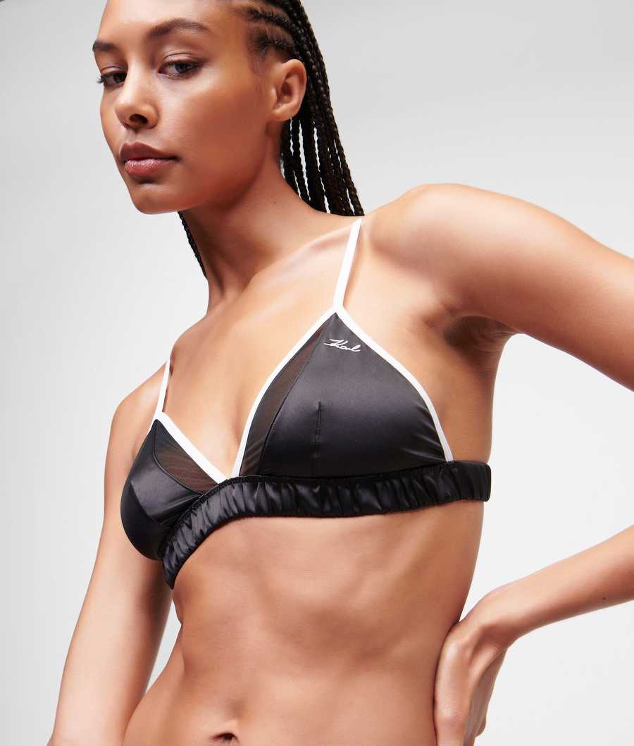 Black Women\'s Karl Lagerfeld Karl Signature Satin Triangle Bra Underwear | AE041TELI