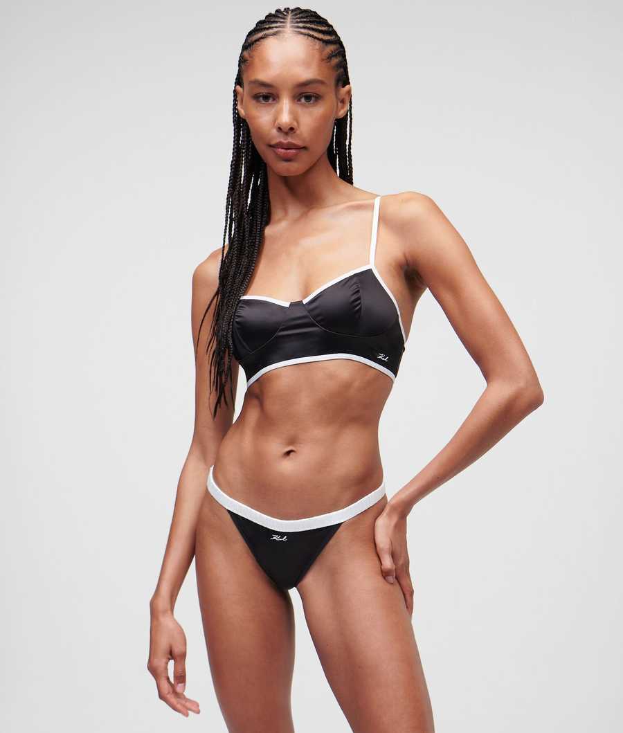 Black Women's Karl Lagerfeld Karl Signature Satin Bralette Underwear | AE235VXGU