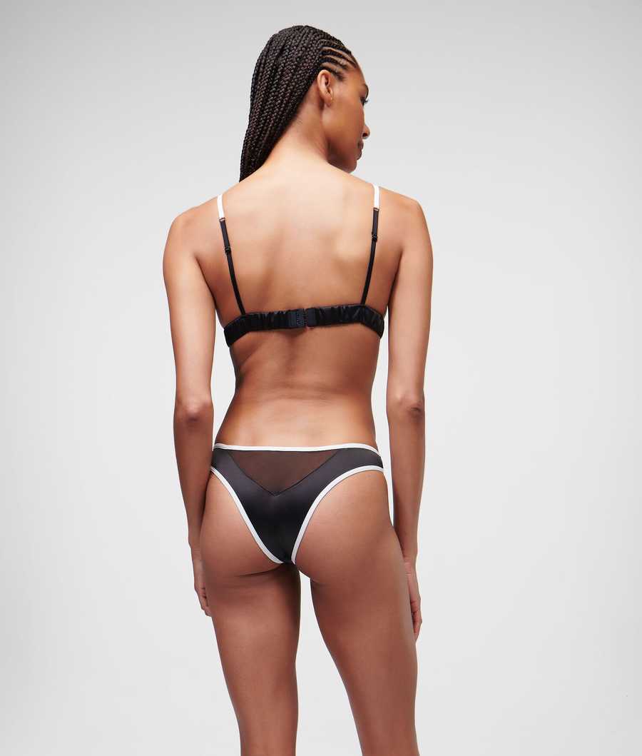 Black Women's Karl Lagerfeld Karl Signature Satin Brazilian Brief Underwear | AE431DBAG