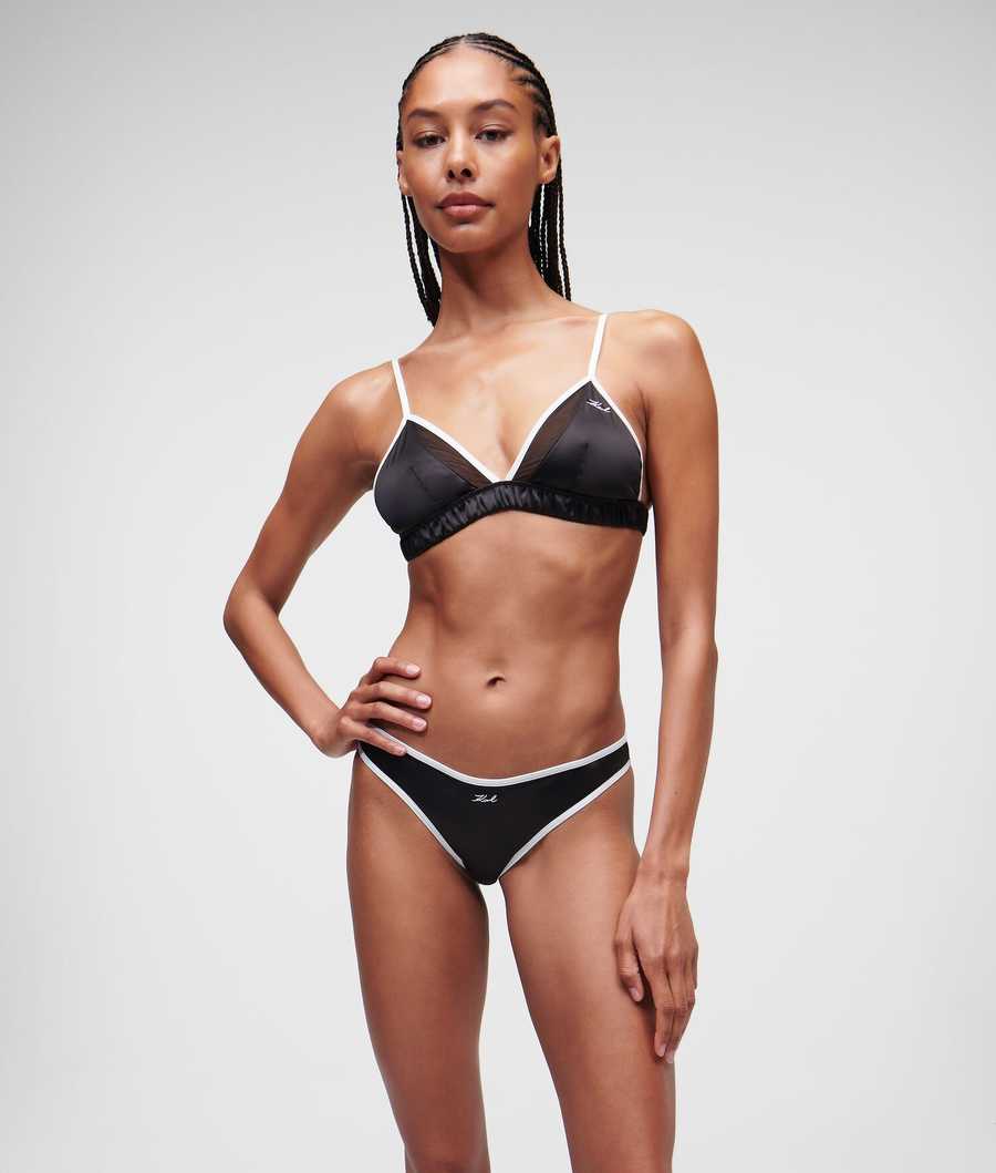 Black Women's Karl Lagerfeld Karl Signature Satin Brazilian Brief Underwear | AE431DBAG