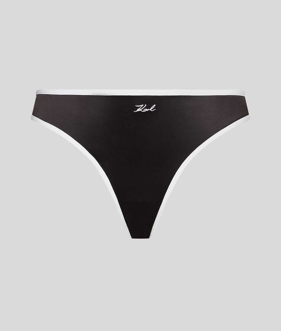 Black Women\'s Karl Lagerfeld Karl Signature Satin Brazilian Brief Underwear | AE431DBAG