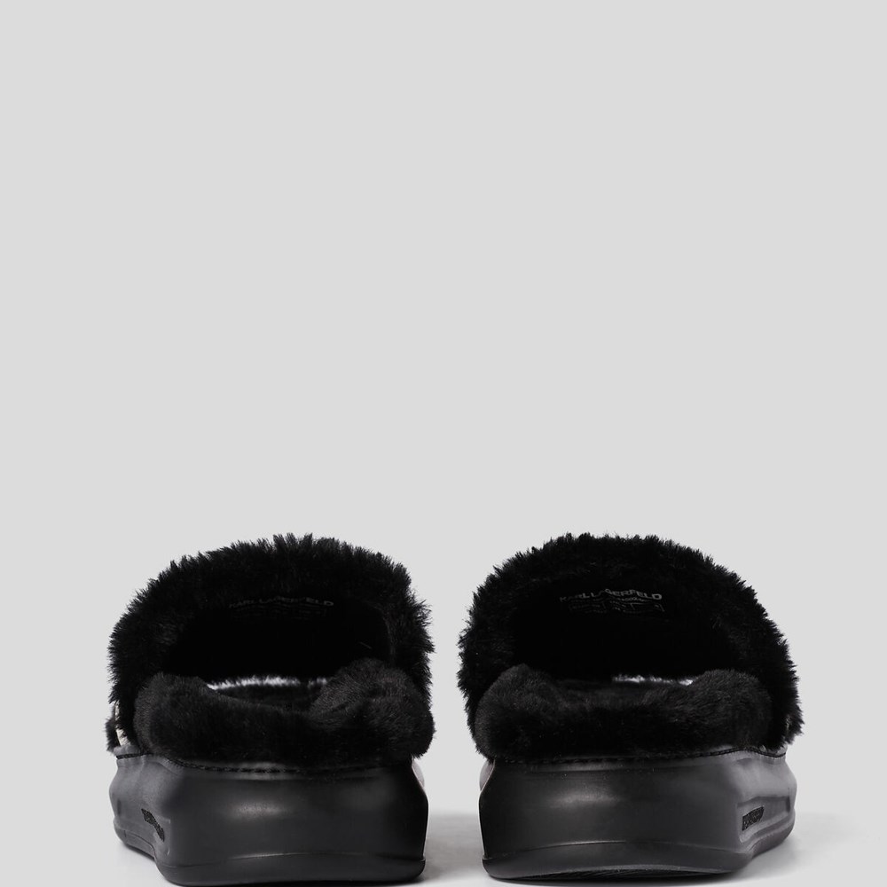 Black Women's Karl Lagerfeld Kasa Karl Kapri Shearling Slide Sandals & Flats | AE793DJVS