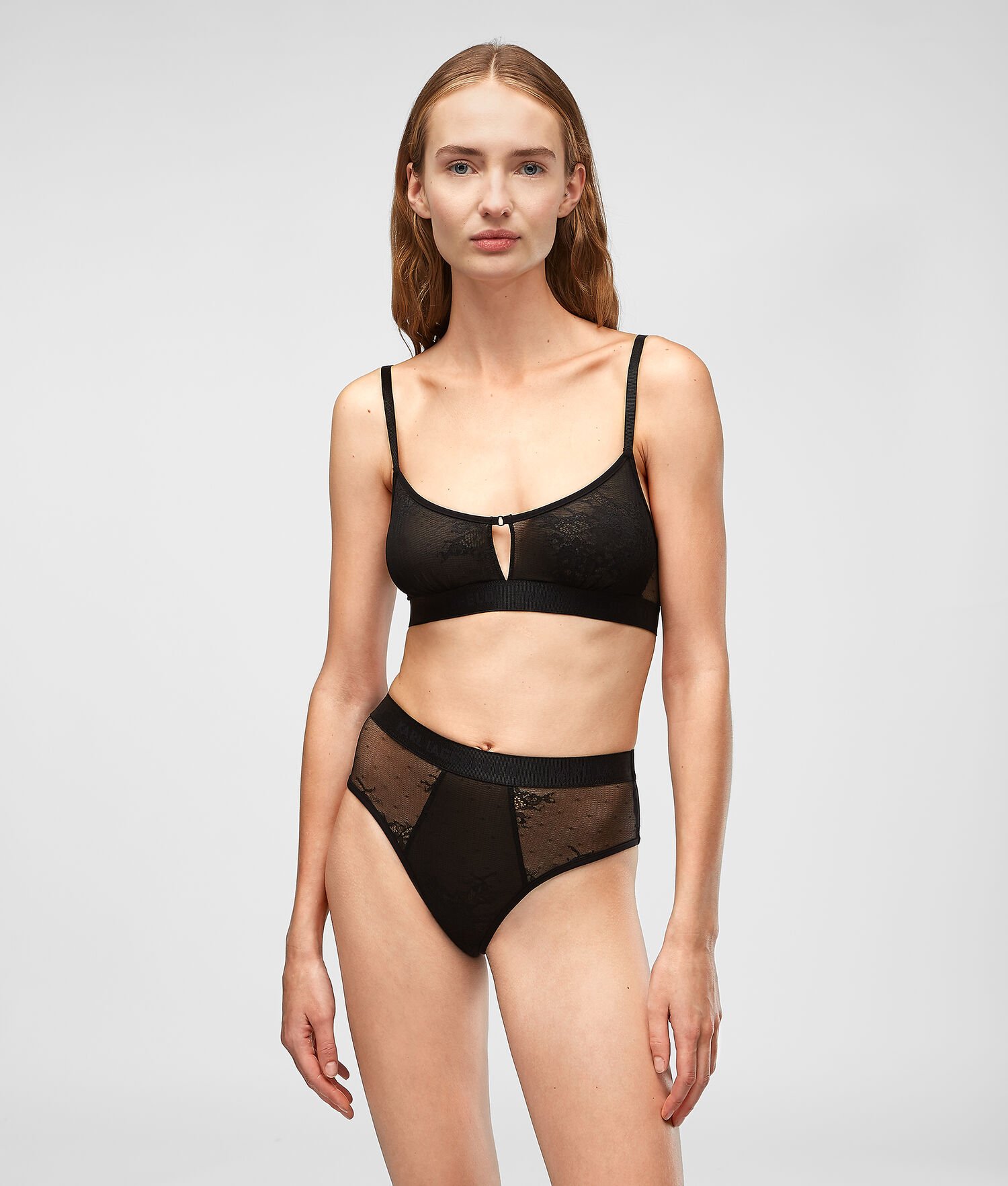 Black Women's Karl Lagerfeld Keyhole Lace Bralette Underwear | AE618ZXVE