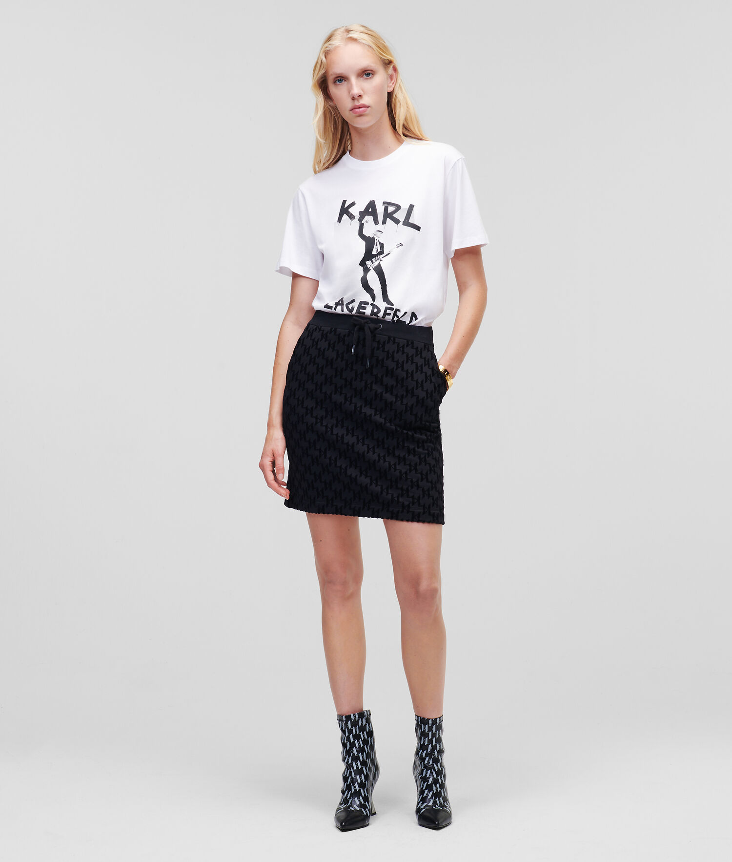 Black Women\'s Karl Lagerfeld Kl Monogram Flock Print Skirts | AE194RFQT