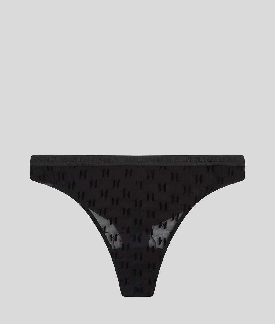 Black Women\'s Karl Lagerfeld Kl Monogram Thong Underwear | AE502VGZF