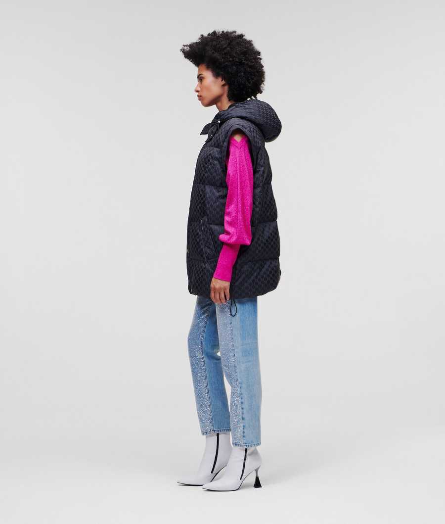 Black Women's Karl Lagerfeld Kl Monogram Reflective Transformer Down Jackets | AE519ABMX