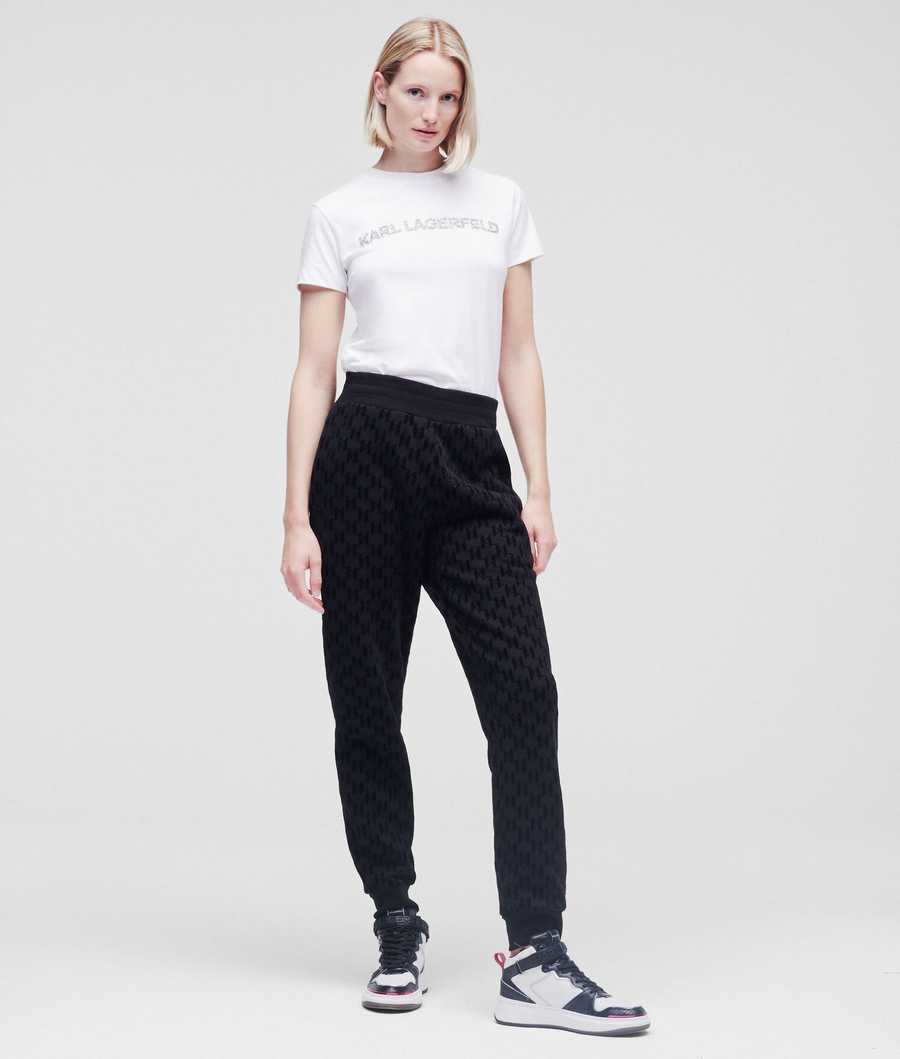 Black Women's Karl Lagerfeld Kl Monogram Flock-print Sweatpants | AE789NWGR