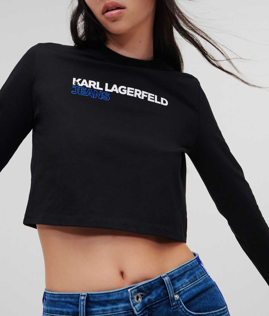 Black Women\'s Karl Lagerfeld Klj Cropped Long-sleeved T-Shirts | AE123IZYC