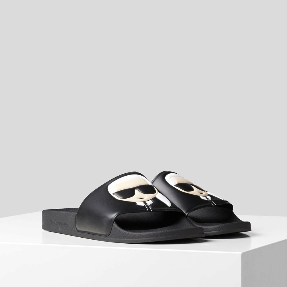 Black Women\'s Karl Lagerfeld Kondo Karl Ikonik Slides Sandals & Flats | AE417ENZI