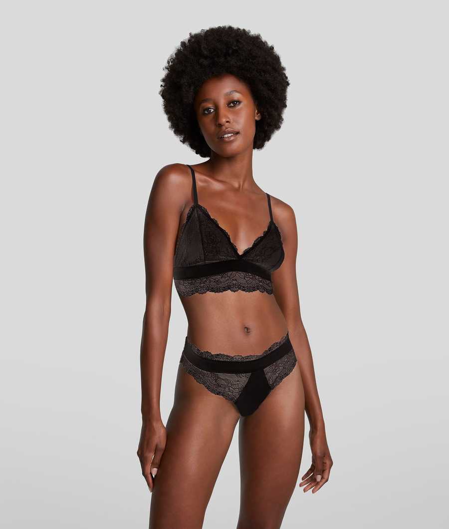 Black Women's Karl Lagerfeld Lace Bikini Briefs Underwear | AE240TWZL