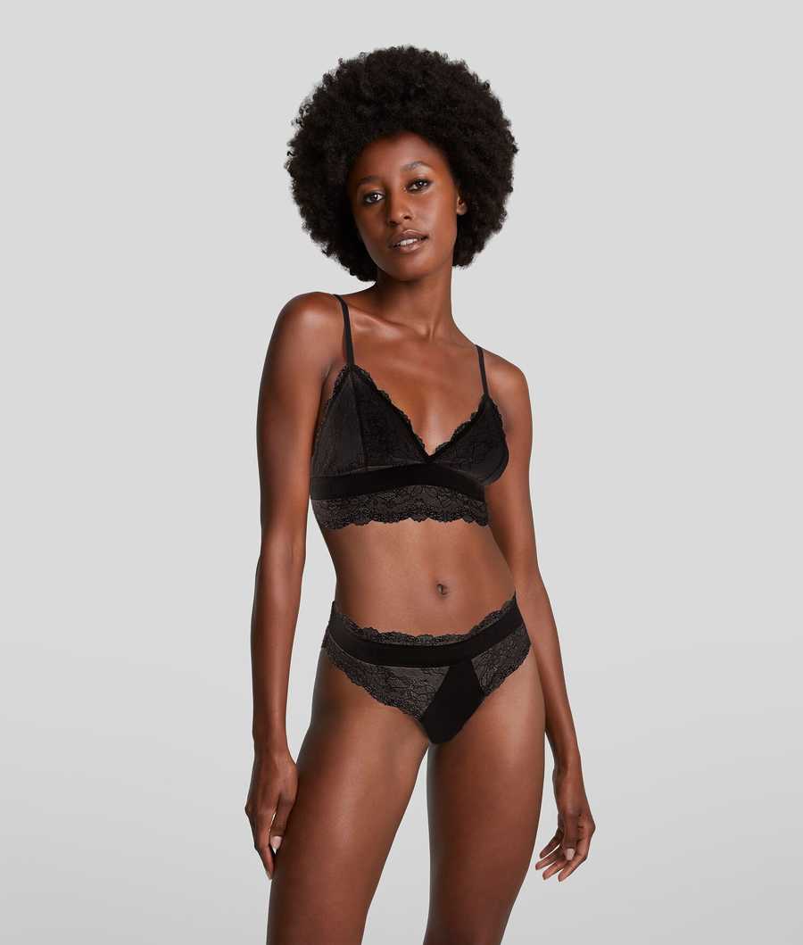 Black Women's Karl Lagerfeld Lace Bikini Briefs - 2 Pack Underwear | AE985JQKN