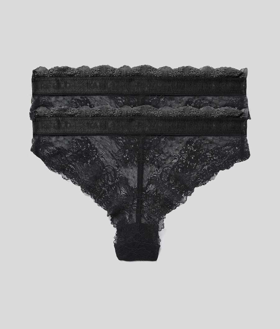 Black Women's Karl Lagerfeld Lace Bikini Briefs - 2 Pack Underwear | AE985JQKN