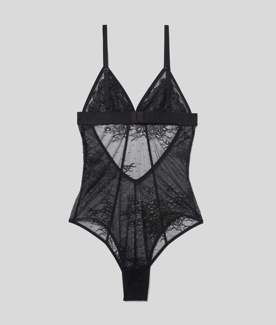 Black Women's Karl Lagerfeld Lace Bodysuit Underwear | AE485UIGK