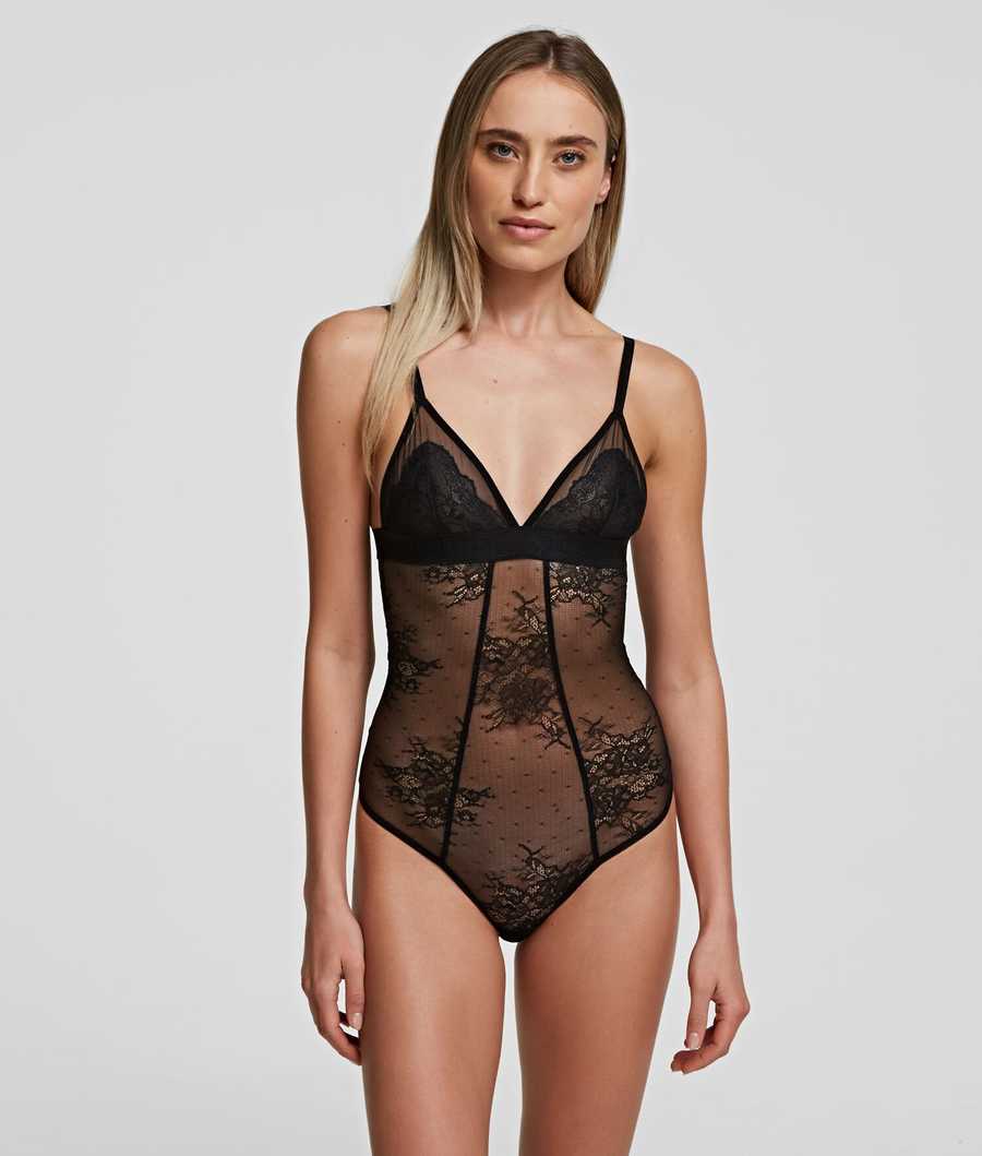 Black Women\'s Karl Lagerfeld Lace Bodysuit Underwear | AE485UIGK