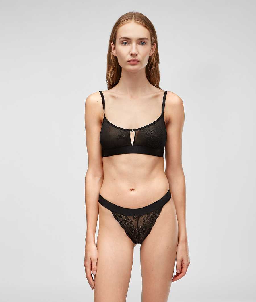 Black Women's Karl Lagerfeld Lace Brazilian Brief Underwear | AE825ULWM