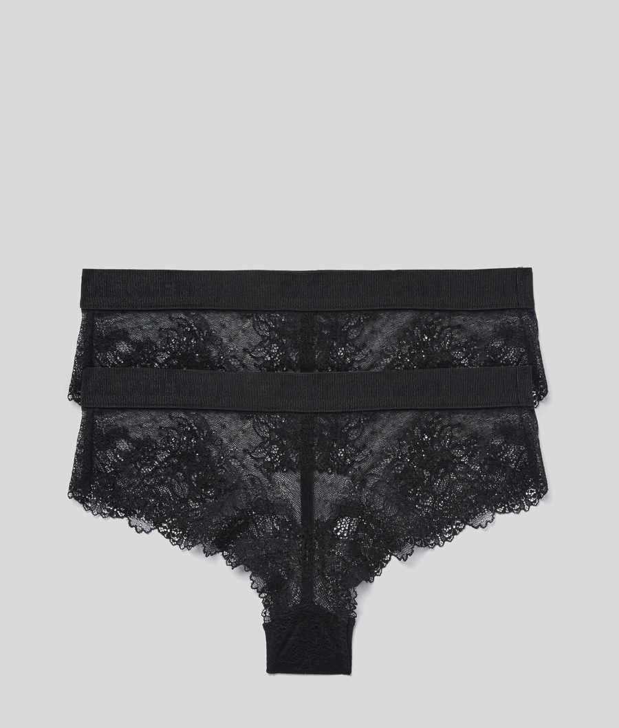 Black Women's Karl Lagerfeld Lace Hipster Briefs - 2 Pack Underwear | AE538OSIE