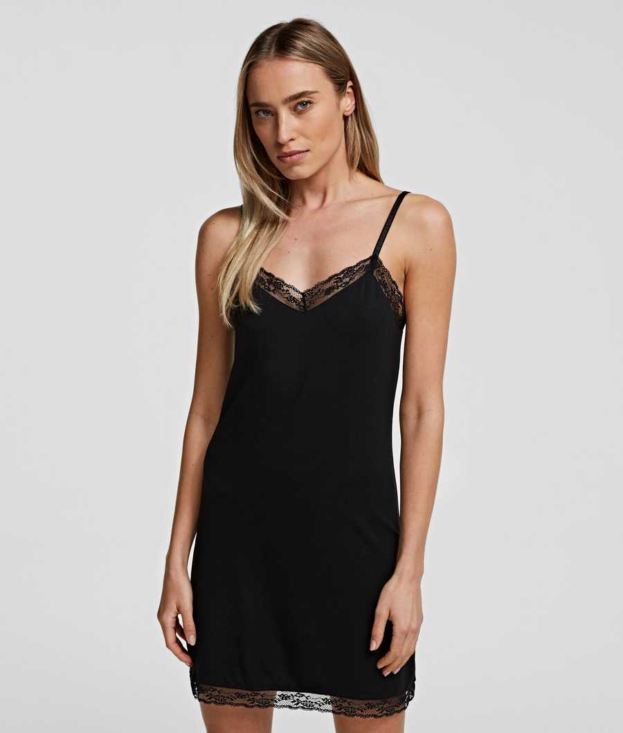 Black Women's Karl Lagerfeld Lace Slip Dress Underwear | AE081OIDL