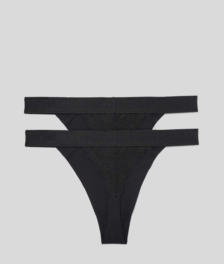 Black Women's Karl Lagerfeld Lace Thong - 2 Pack Underwear | AE412DFSU