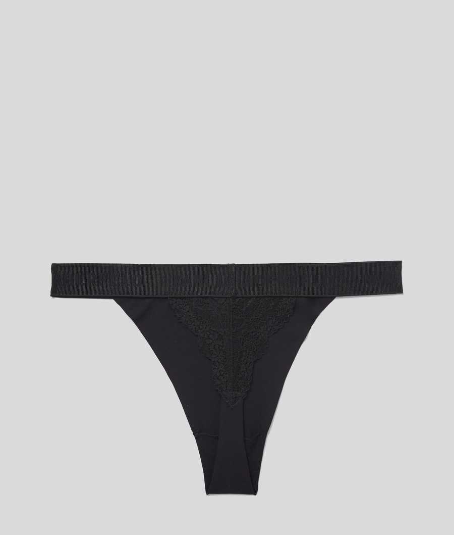 Black Women's Karl Lagerfeld Lace Thong Underwear | AE673MRBQ