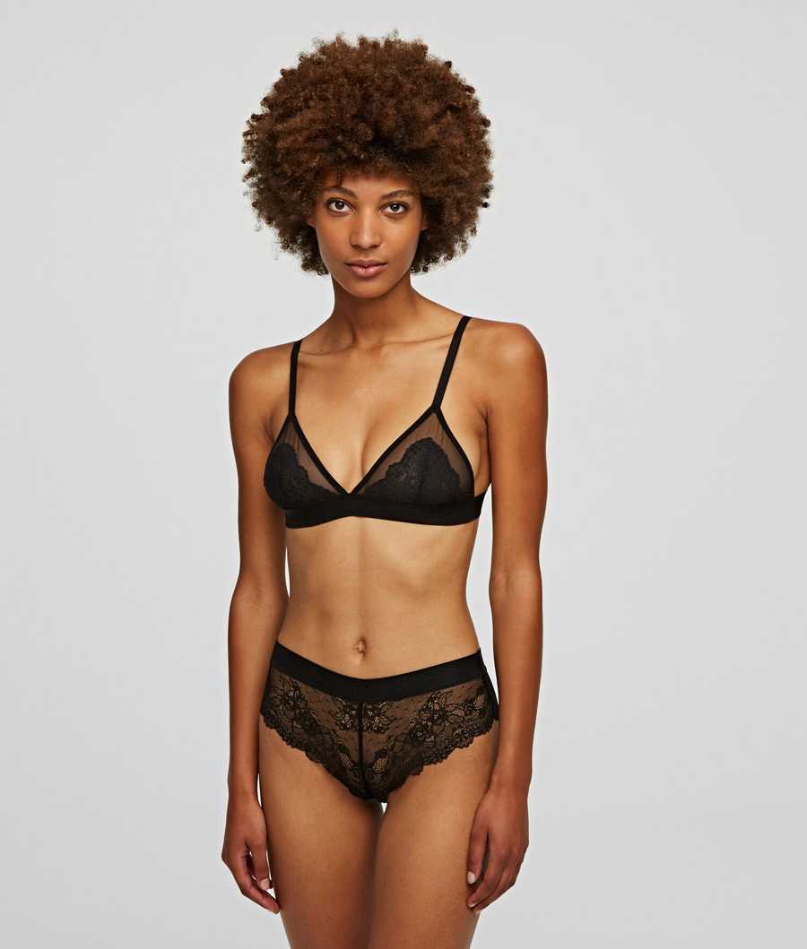 Black Women's Karl Lagerfeld Lace Triangle Bra Underwear | AE746TEPG