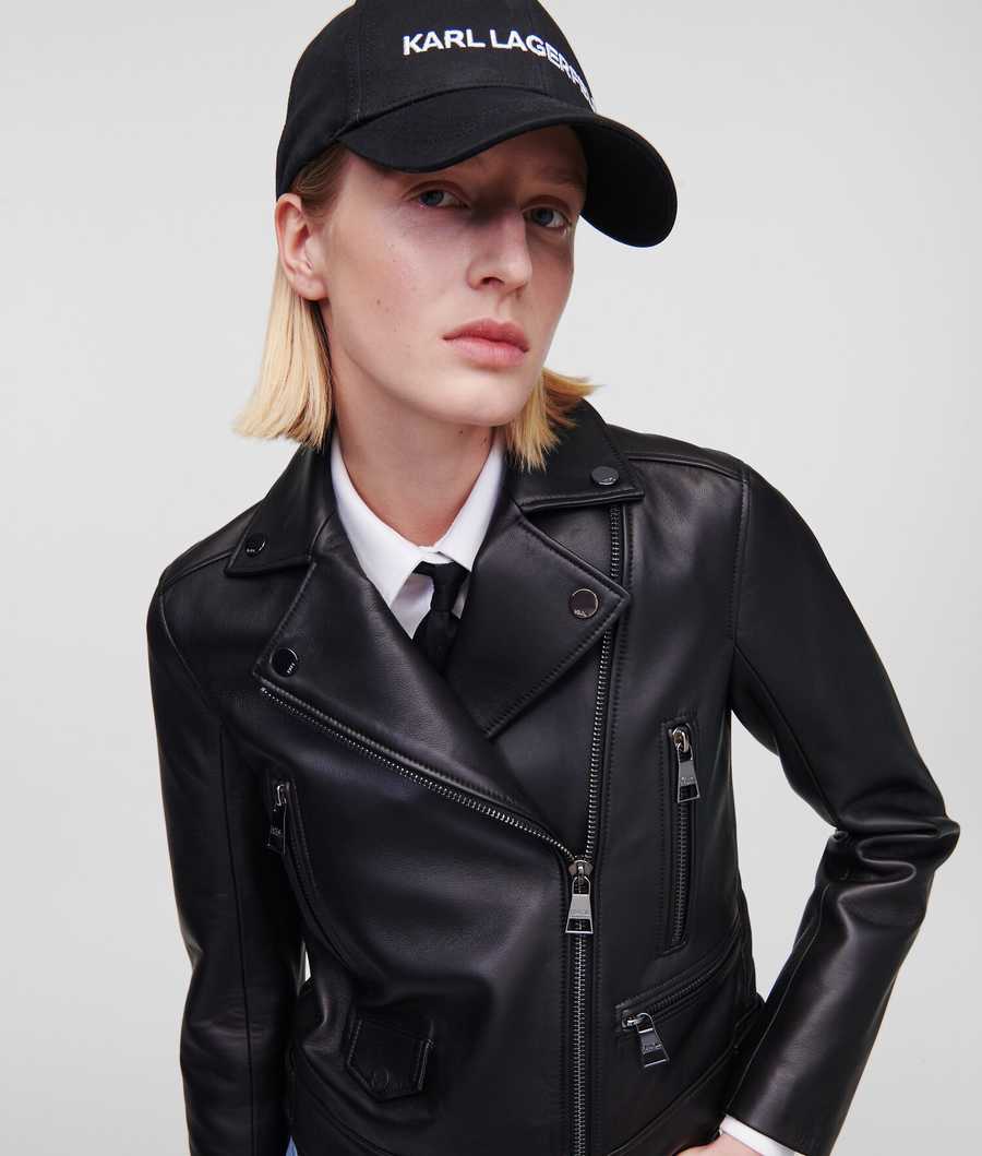 Black Women\'s Karl Lagerfeld Leather Biker Jacket | AE092CYTQ