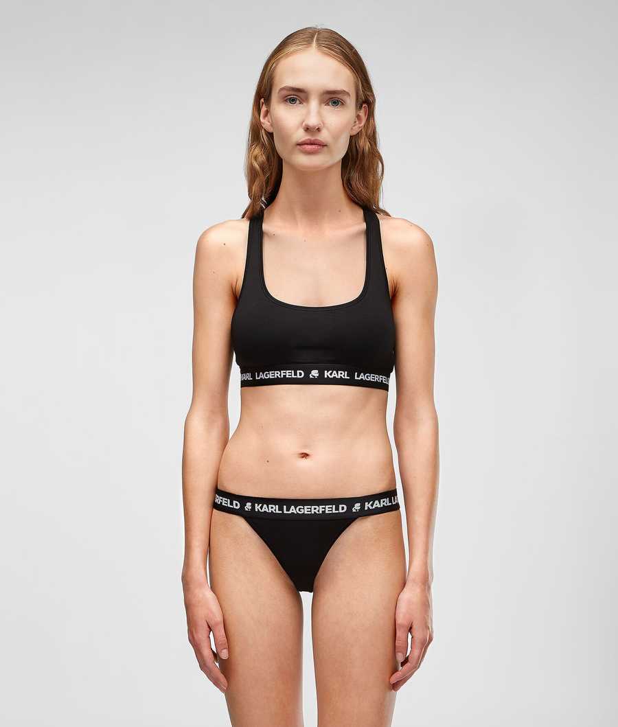 Black Women's Karl Lagerfeld Logo Brazilian Briefs Underwear | AE057BDLQ