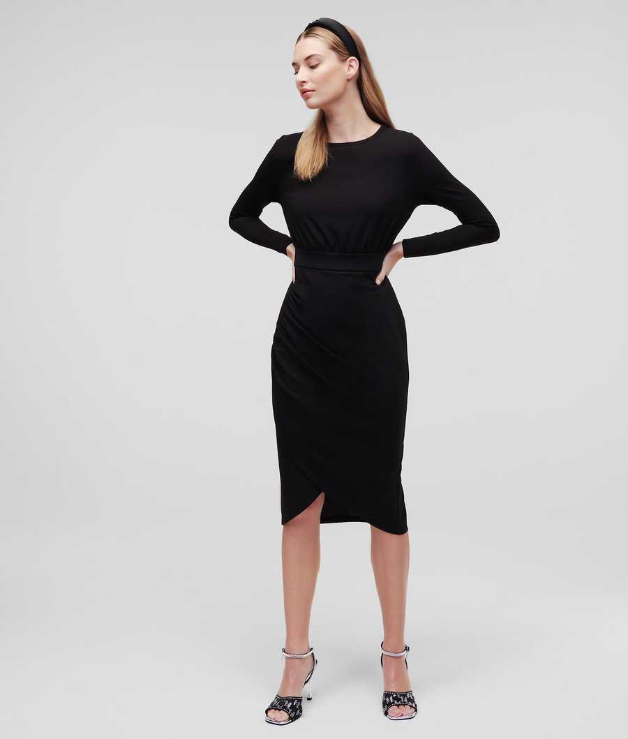 Black Women's Karl Lagerfeld Long-sleeved Jersey Dresses | AE729MVHY