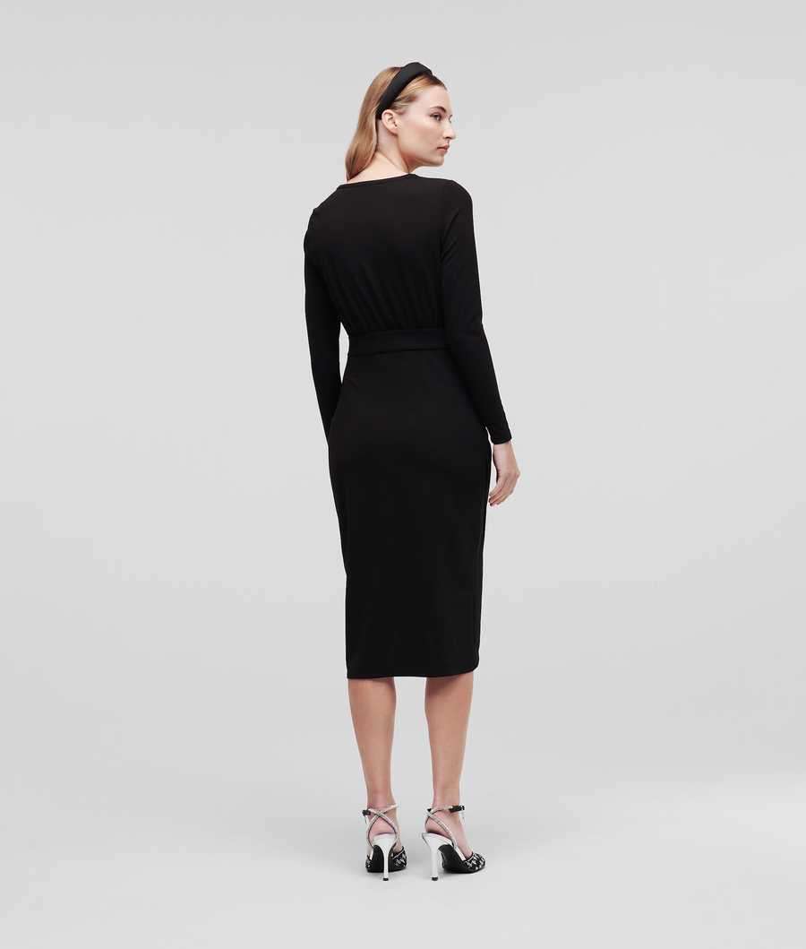 Black Women's Karl Lagerfeld Long-sleeved Jersey Dresses | AE729MVHY