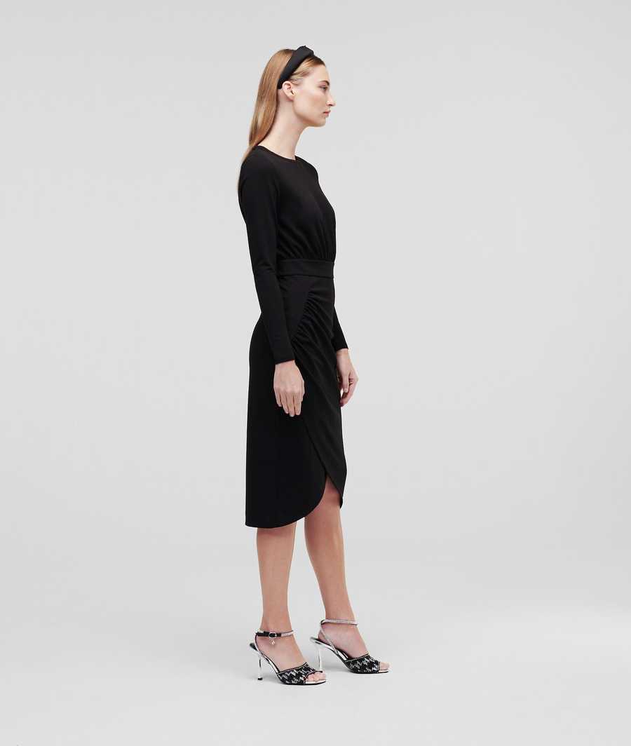 Black Women's Karl Lagerfeld Long-sleeved Jersey Dresses | AE729MVHY