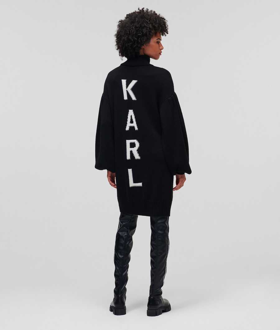 Black Women's Karl Lagerfeld Longline Knitted Logo Knitwear | AE507PIQF