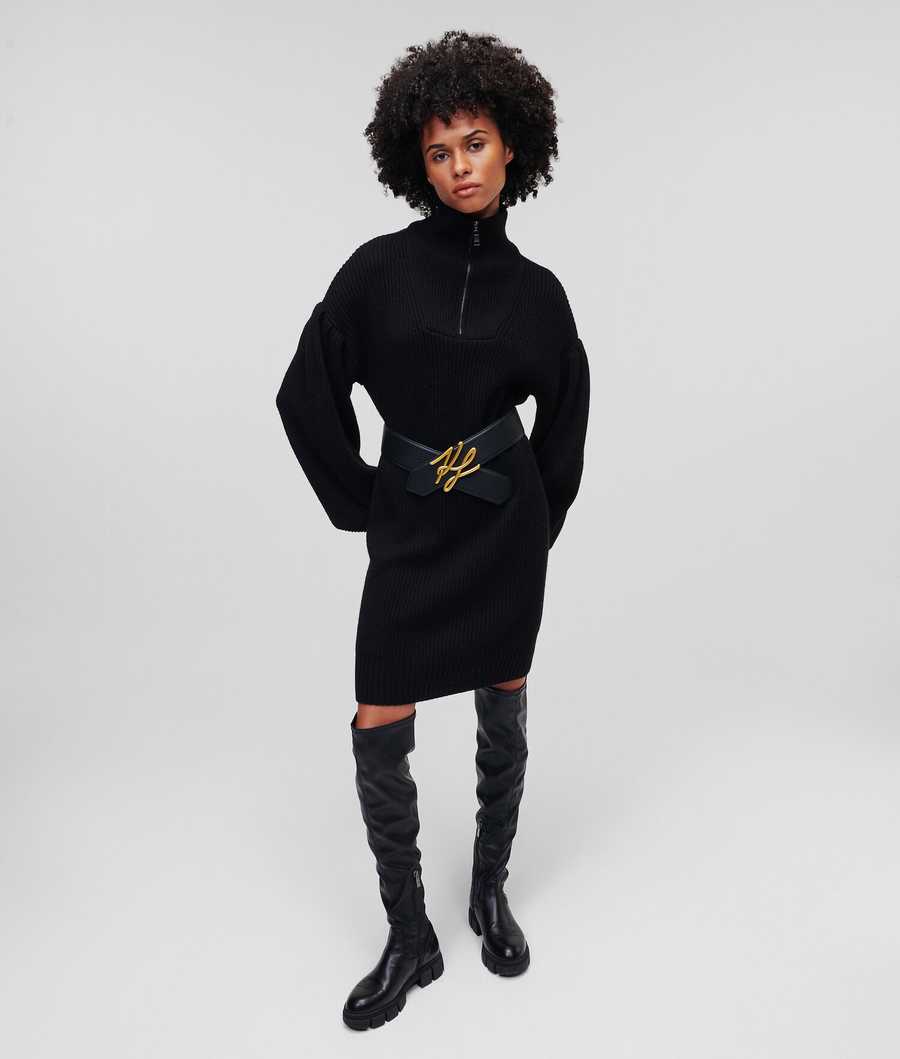 Black Women's Karl Lagerfeld Longline Knitted Logo Knitwear | AE507PIQF