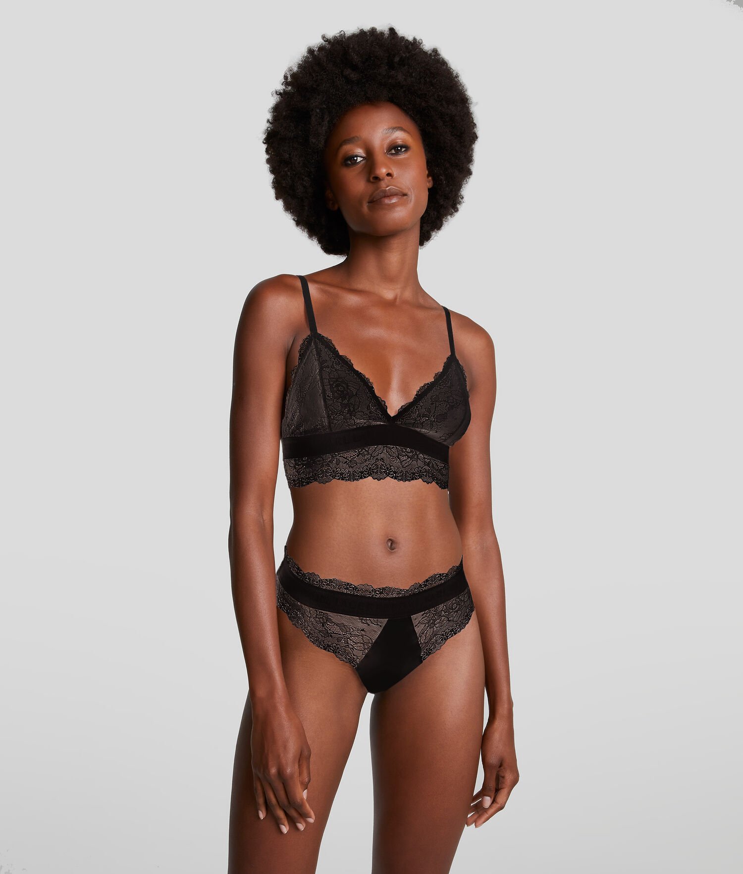 Black Women's Karl Lagerfeld Longline Lace Triangle Bra Underwear | AE871RQPY