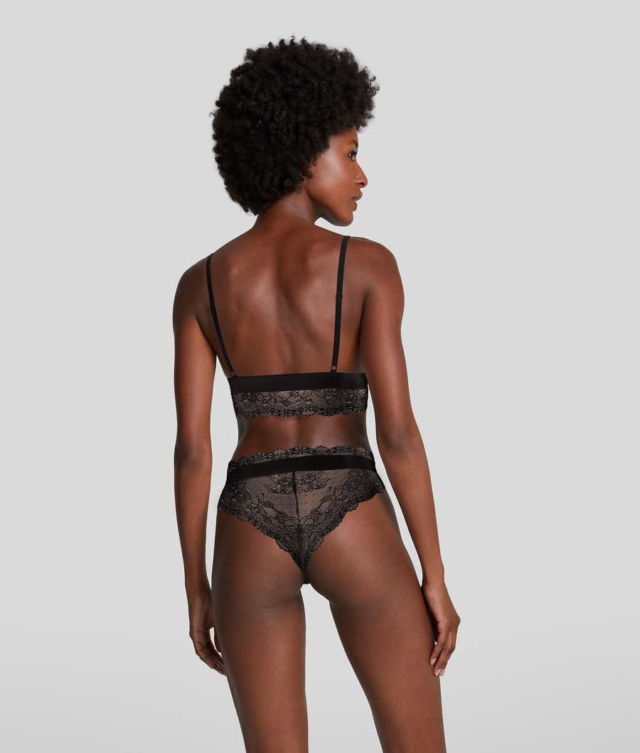 Black Women's Karl Lagerfeld Longline Lace Triangle Bra Underwear | AE871RQPY