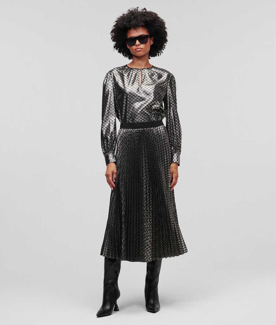 Black Women\'s Karl Lagerfeld Lurex Kl Monogram Midi Skirts | AE026QVBL