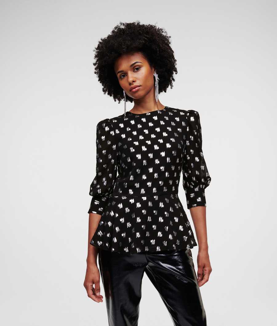 Black Women's Karl Lagerfeld Metallic Kl Monogram Blouses | AE281RPYE