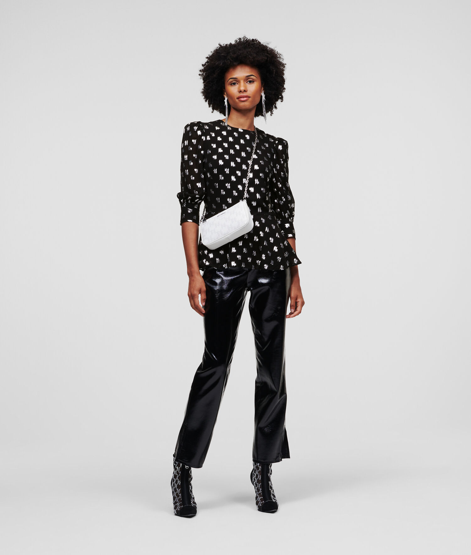 Black Women's Karl Lagerfeld Metallic Kl Monogram Blouses | AE281RPYE