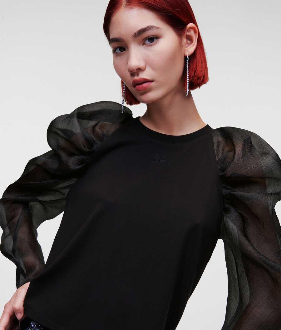 Black Women\'s Karl Lagerfeld Organza Sleeve Blouses | AE413UBOV